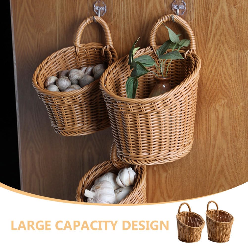 PRETYZOOM Cestino Portaoggetti Sospeso Da Parete Per Cucina 2 Pezzi Cestini Intrecciati in Plastica Per Conservare Aglio Cipolla E Design Salvaspazio Ed Elegante