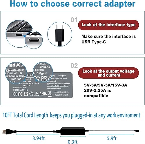 Miniatura 6 de Cargador USB C de 45 W para Lenovo Chromebook 100e 300e 500e C330 S330 C340 S340, Chromebook 3100 5190 para Dell, para Samsung Chromebook XE520QAB