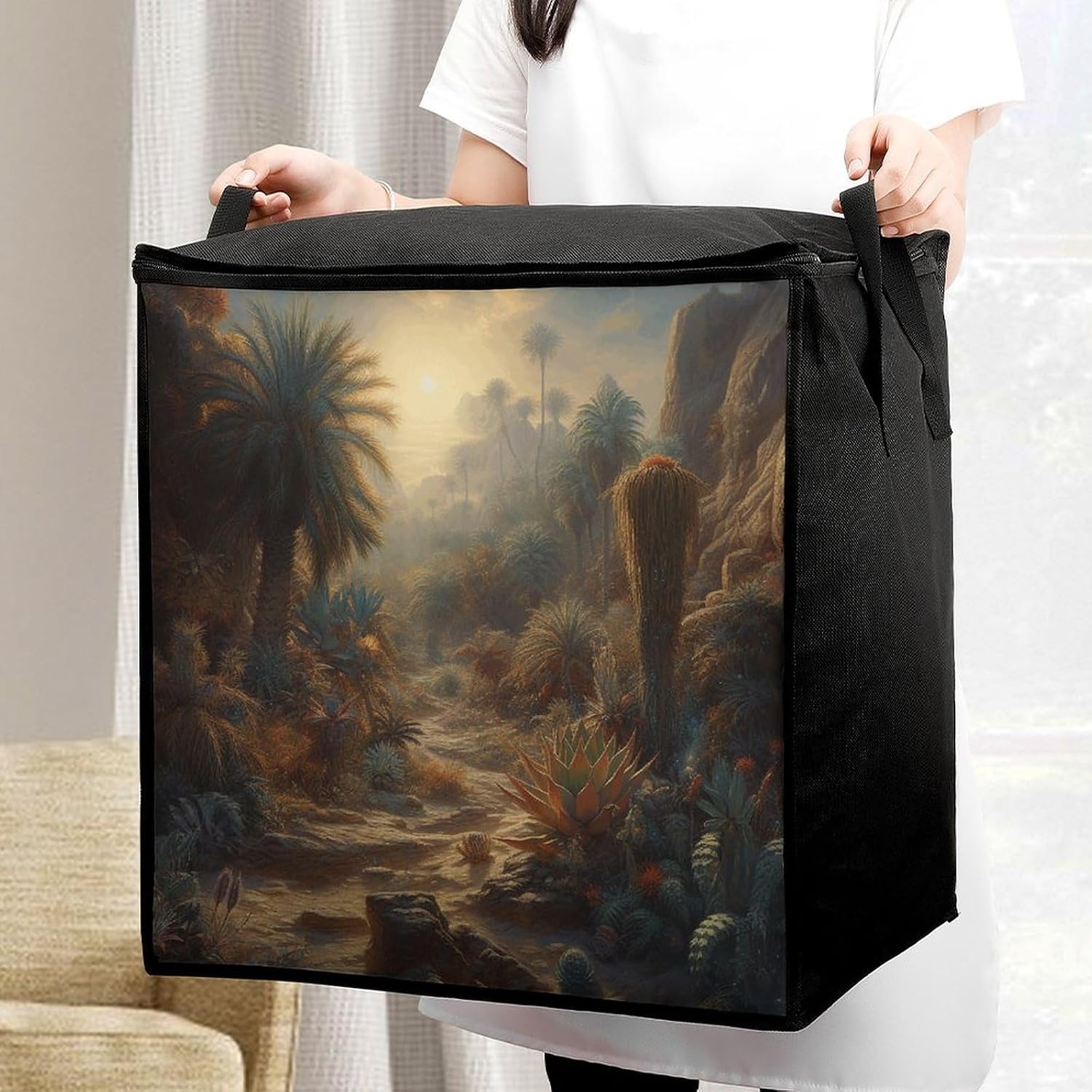 Mysterious Jungle Style Storage Bags Moving Bags Storage Bins | Comforter Storage Bag Reinforced Handles & Zippers Foldable Closet Organizers and Storage for Blanket Pillow Clothes