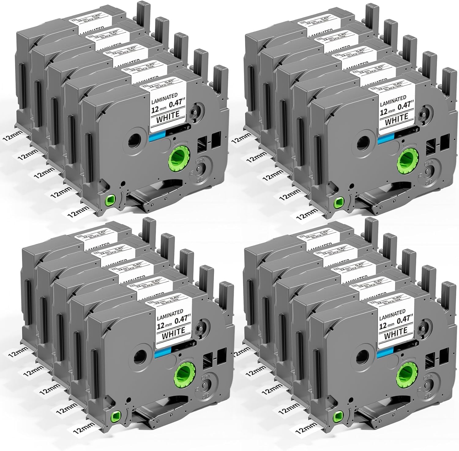 20x Sustitutiva TZe-231 12mm Negro/Blanco para Impresora Brother P-Touch | Impresión negro sobre blanco, 12 mm/0,47 pulgadas, cinta de repuesto compatible con los modelos H107B/H100LB/H110/D210/E100