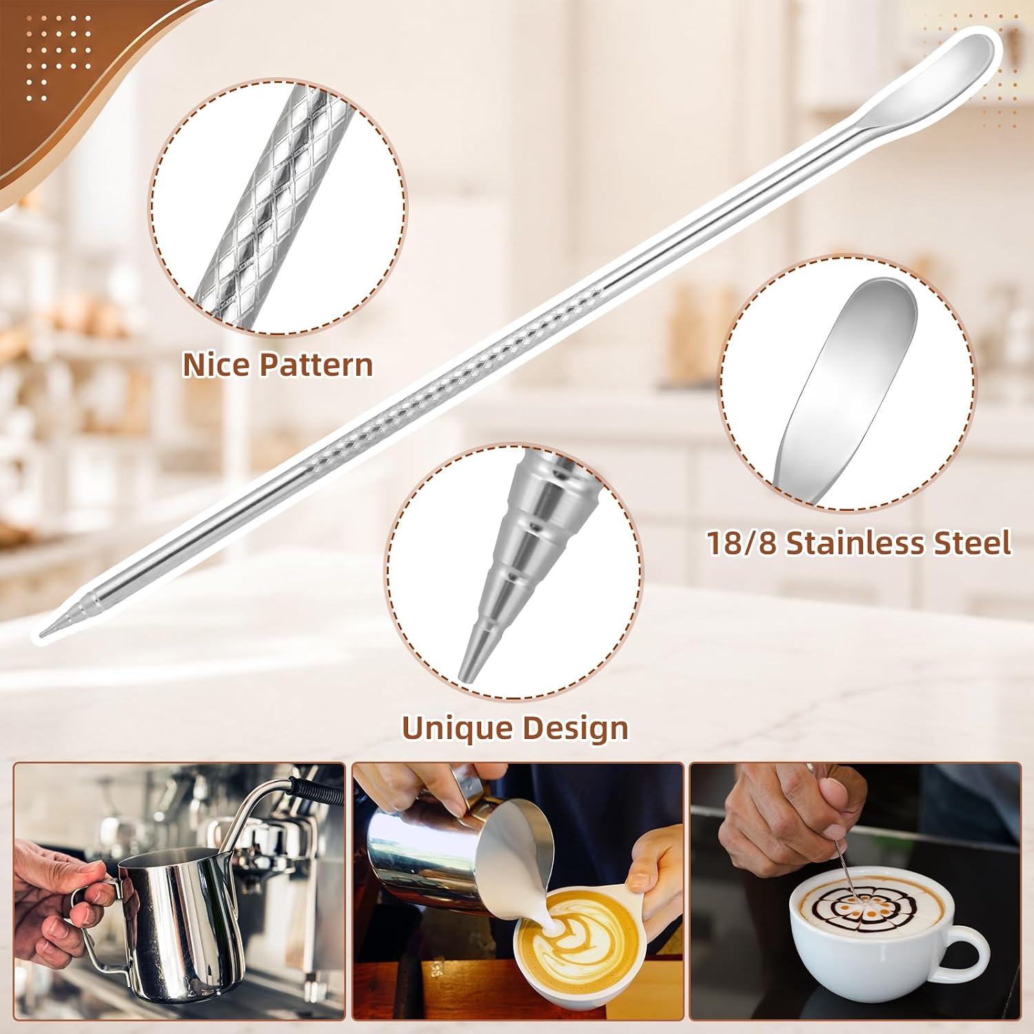 4 Pcs Espresso Accessories Kit with 4 oz Glass Espresso Shot Cup with Handle, 12 oz Milk Frothing Pitcher and Latte Art Pen Stainless Steel Cappuccino Accessories for Coffee Bar(With Scale)