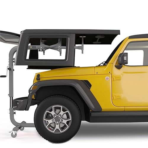 Hard Top Remover Lift for Jeep Wranglers: 2007-to-Present JK/JKU/JL/JLU + CJ, 2&4 Door + Lifted Jeeps. Quick & Easy Assembly. One Person System. Hardtop Removal/Installation in Minutes. Patented