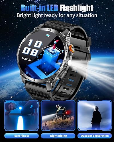 Miniatura 6 de Military Smart Watches for Men with 1000mAH Battery, 1.7" HD Sports Smartwatch with Flashlight/Bluetooth Call/Heart Rate/SpO2/Sleep Monitor, Fitness