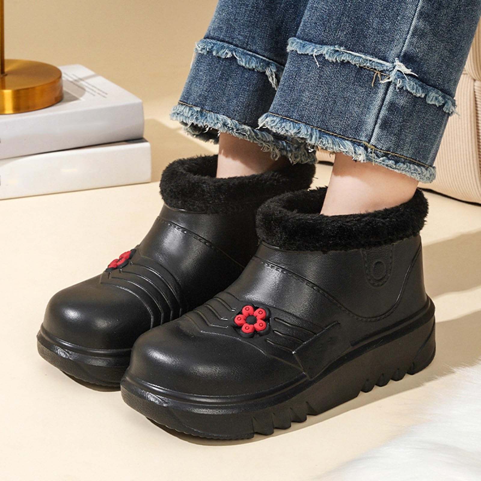 Botas de goma para mujer, forradas, botas de lluvia, botines de lluvia, impermeables, antideslizantes, zapatos de jardín, botas de goma cortas, botas de tobillo, botas de invierno, botas de goma