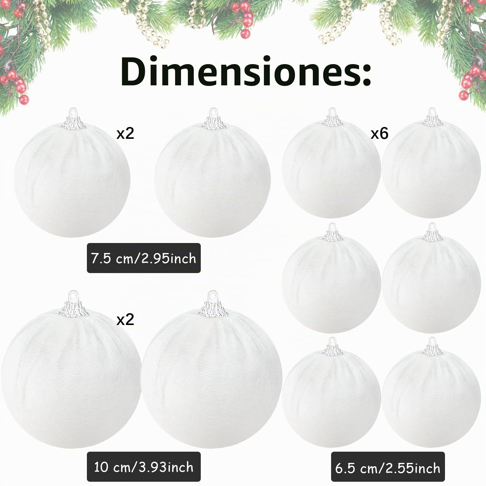 Gresorth 10 Piezas Terciopelo Bola Adorno Plástico Inastillable Tejido Envuelto Bola Flocked Hecho A Mano Colgar Navidad Árbol Inicio Chimenea Blanco