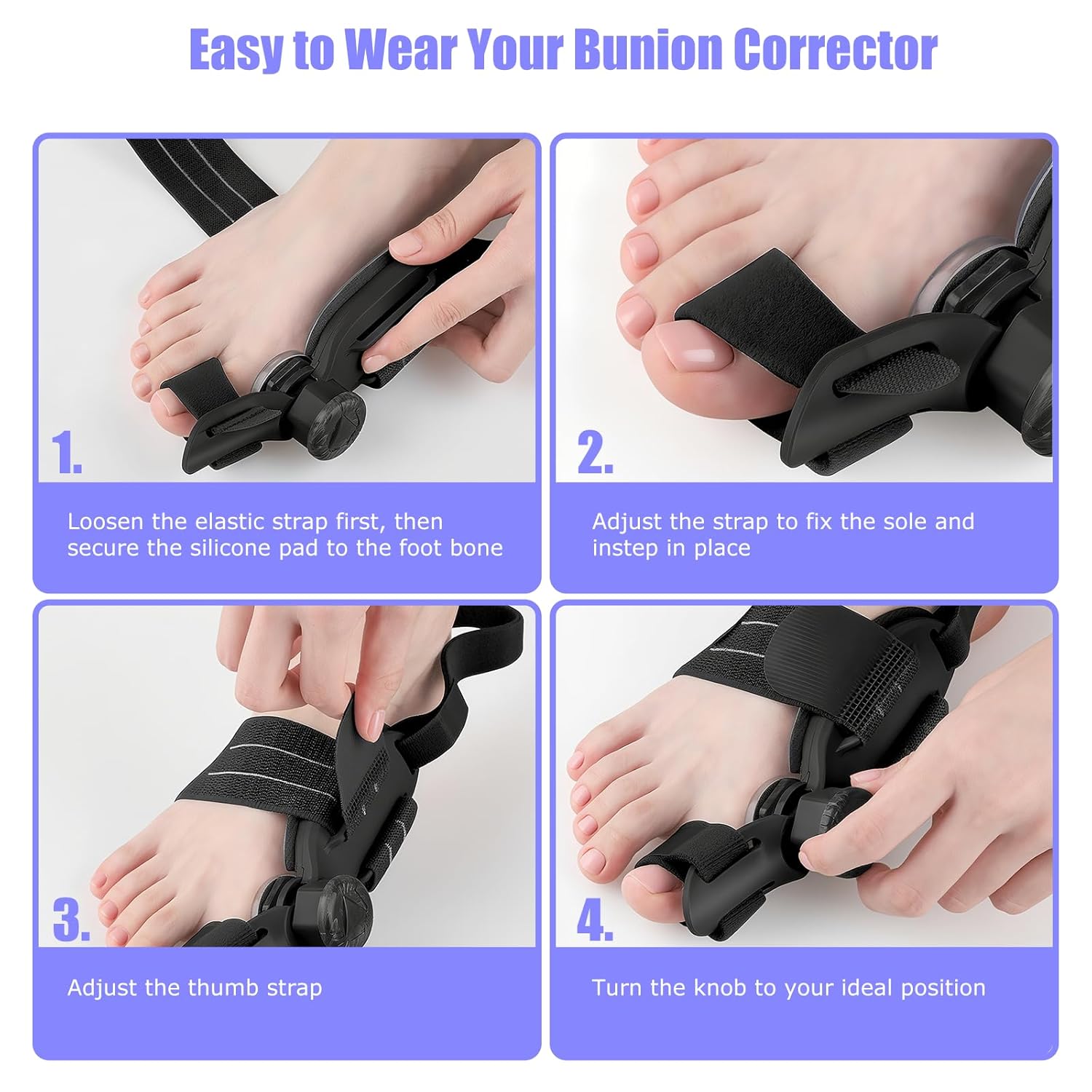Adjustable Bunion Corrector for Women Men - Bunion Fix for Big Toe Orthopedic Toe Splint Double Correction Separator, Relief for Hallux Valgus, Suitable for Left/Right Feet (1PC, Black) - Image 6