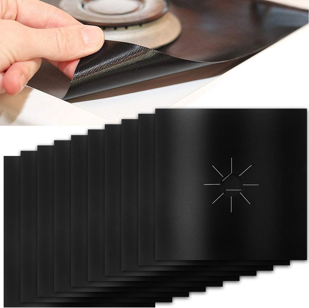 HELESIN Gas Hob Protector, 2mm X 10pcs Stove Covers, Heat-Resistant Cooker Cover, Gas Stove Burner Covers with FDA Approved Reusable Non-Stick Material(10.6" x 10.6")