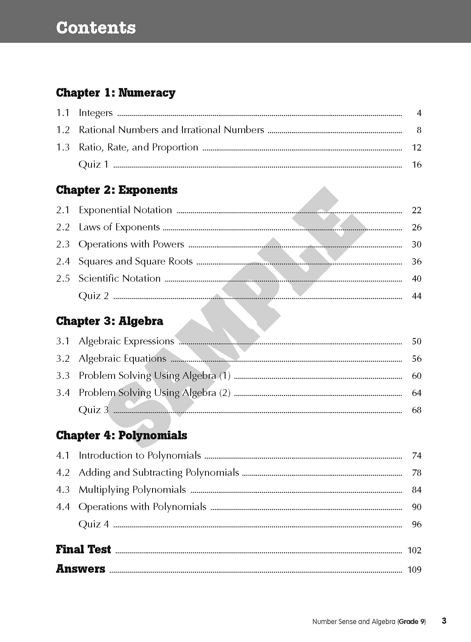 MathSmart Grade 9 - Number Sense and Algebra