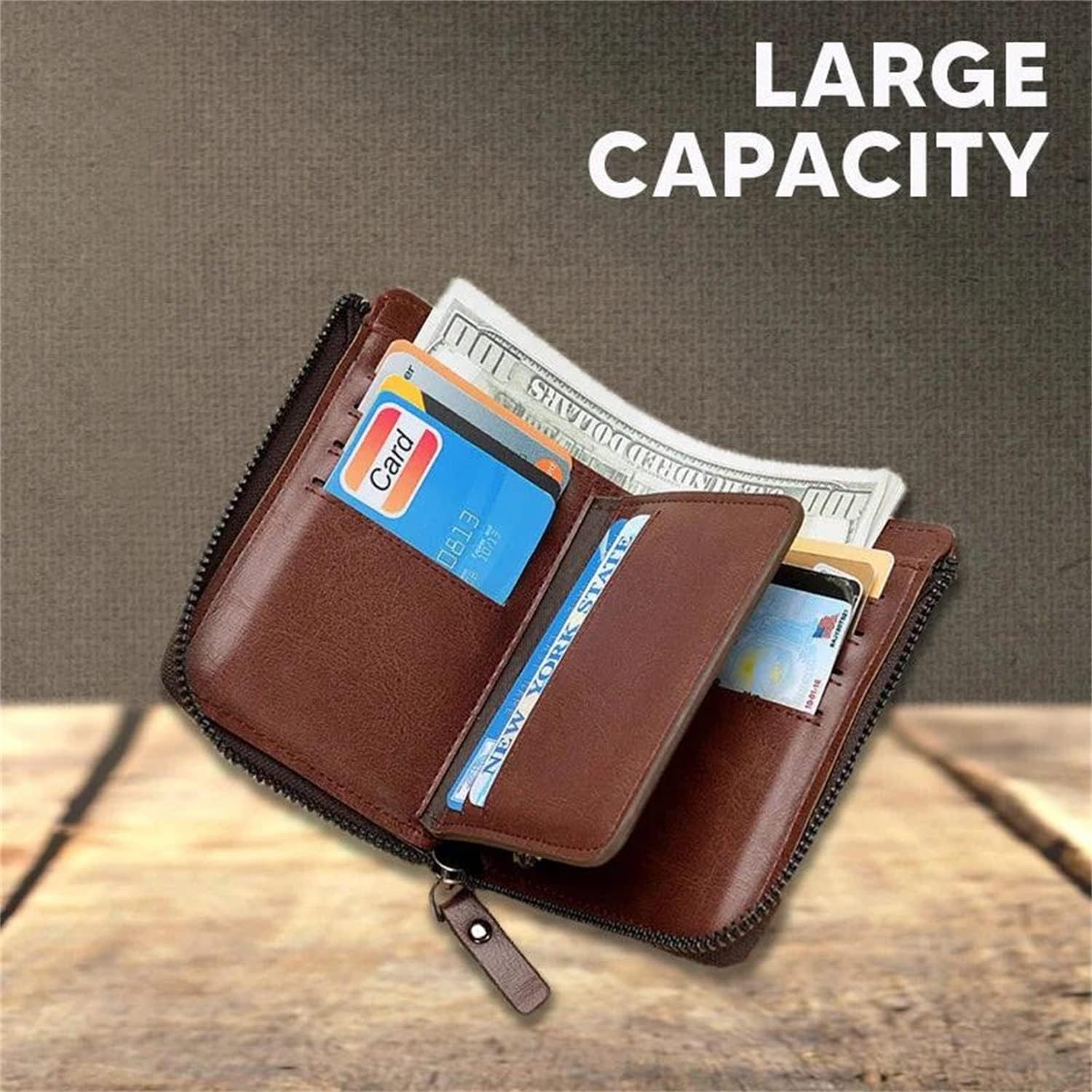 Multi-Functional RFID Blocking Waterproof Durable PU Leather Wallet - 2023 New Large Capacity Zipper Tactical Wallets, Waterproof Soft Slim Leather RFID Blocking Wallet for Men Holds 14 Cards (3PCS)