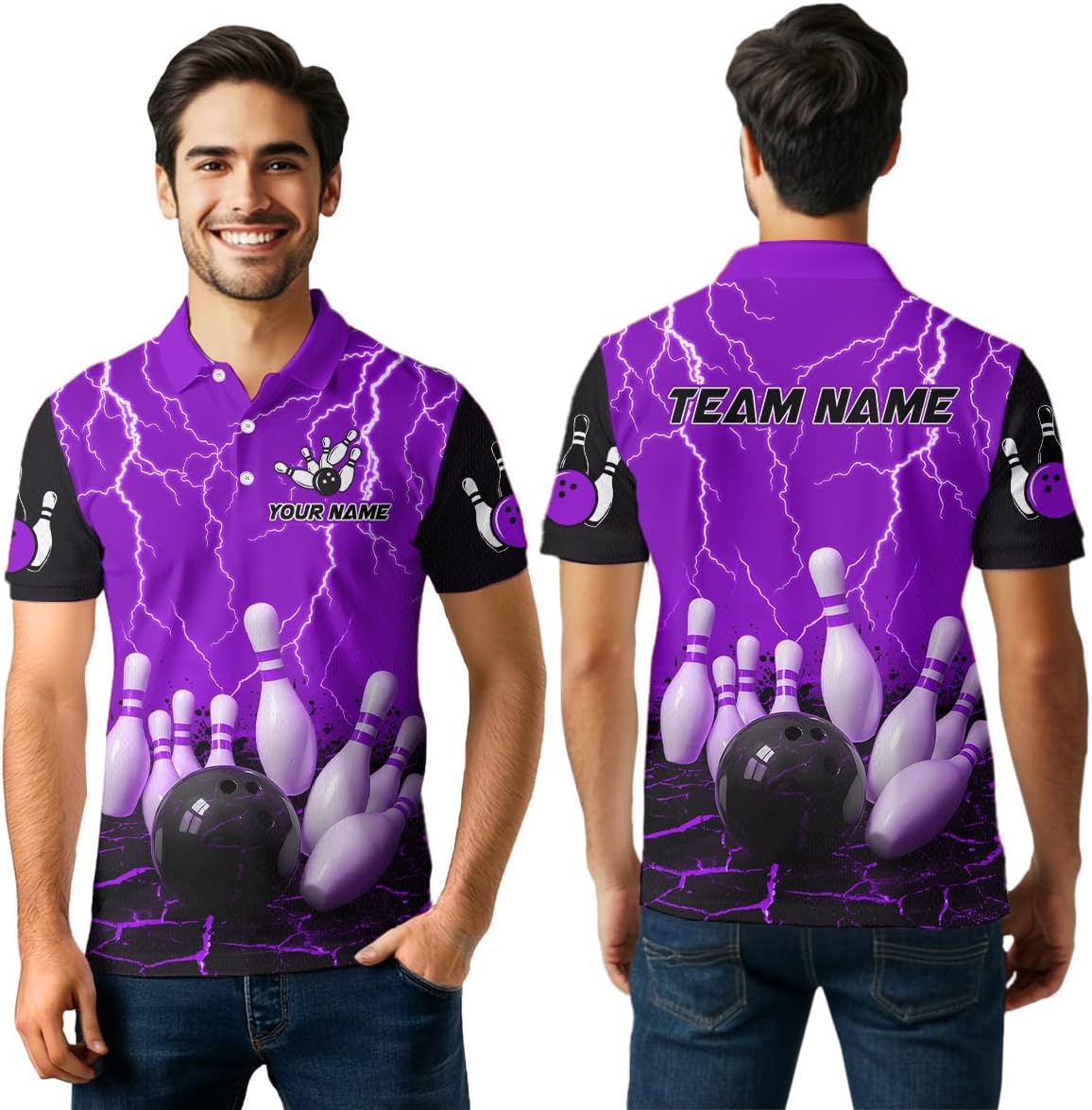 Thunder Lightning Lava Bowling Shirt for Men Women Custom Team Bowling Jerseys Bowling Polo Shirts & Bowling 1/4 Zip Shirts