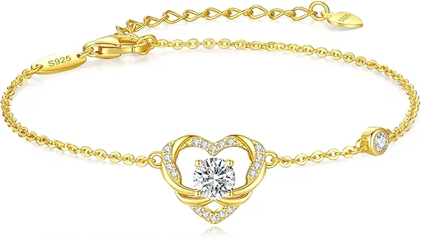 OOBEE Moissanite Heart Bracelets for Women, 925 Sterling Silver Gold Plated Bracelets for Women, Anniversary Birthday Christmas Valentine Mothers Day Jewelry Gifts for Women Mom Wife Her