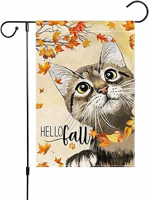 Amazon.com : Fall Cat Garden Flags 12x18 Inch Double Sided, Hello Fall ...