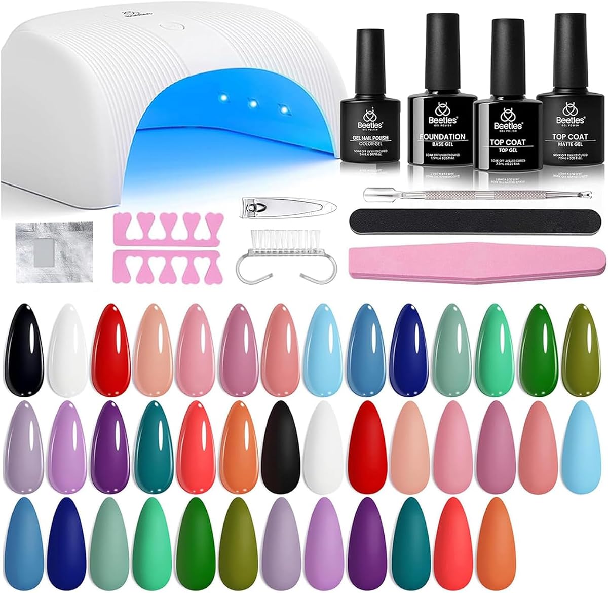 Beetles Gel Nail Polish Kit with U V Light - 31 Pcs 20Colors Gel Polish Kit | Base and Glossy Top Coat Soak Off DIY Salon Beginner-friendly Manicure Nails Stuff Gifts for Women