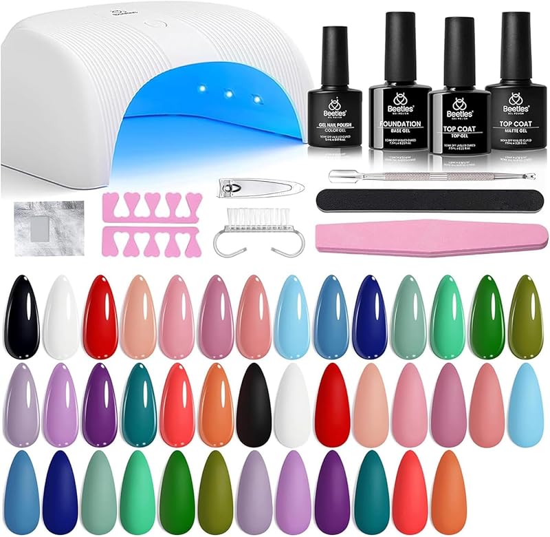 Beetles Gel Nail Polish Kit with U V Light - 31 Pcs 20Colors Gel Polish Kit | Base and Glossy Top Coat Soak Off DIY Salon Beginner-friendly Manicure Nails Stuff Gifts for Women