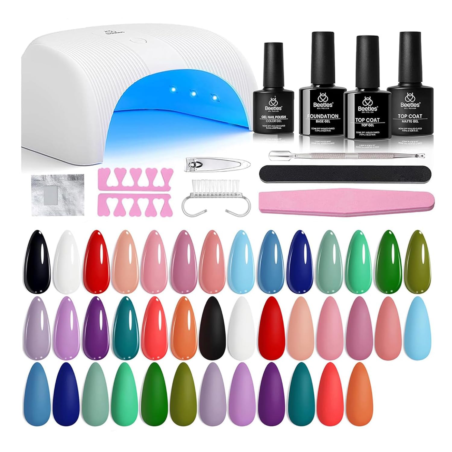 Beetles Gel Nail Polish Kit with U V Light - 31 Pcs 20Colors Gel Polish Kit | Base and Glossy Top Coat Soak Off DIY Salon Beginner-friendly Manicure Nails Stuff Gifts for Women