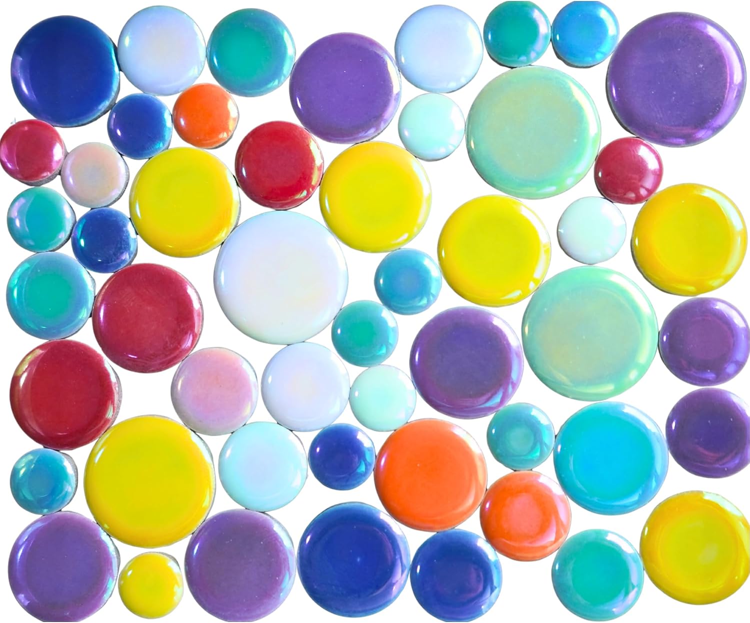 1.1 lbs Iridescent Ceramic Round Mosaic Tiles, 4 Sizes, Multi-Color Glossy Circles for DIY Craft, Backsplash, Home Decor, and Art Projects (Mixed Color)