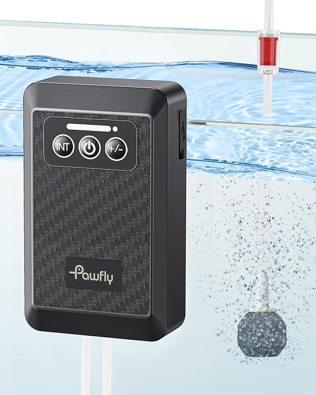 Bomba de Ar para Aquário Pawfly com Bateria de Lítio, Recarregável USB-C, Vazão Ajustável e Portátil