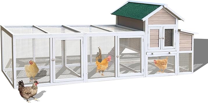122" Large Gray Wood Chicken Coop Hen House Pet Rabbit Hutch Wooden Pet Cage Backyard with Nesting Box for Backyard, Patio