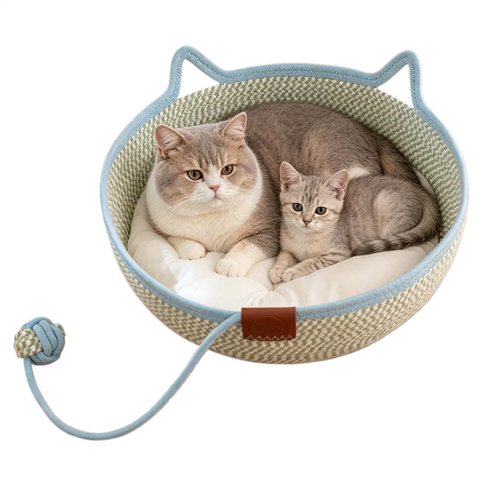 Cama de Dormir de Cuerda de Algodón Trenzada a Mano con Cola de Juguete | Cama para gato pequeño Para todas las estaciones, gatito, animal, viaje, mascota, enriquecimiento
