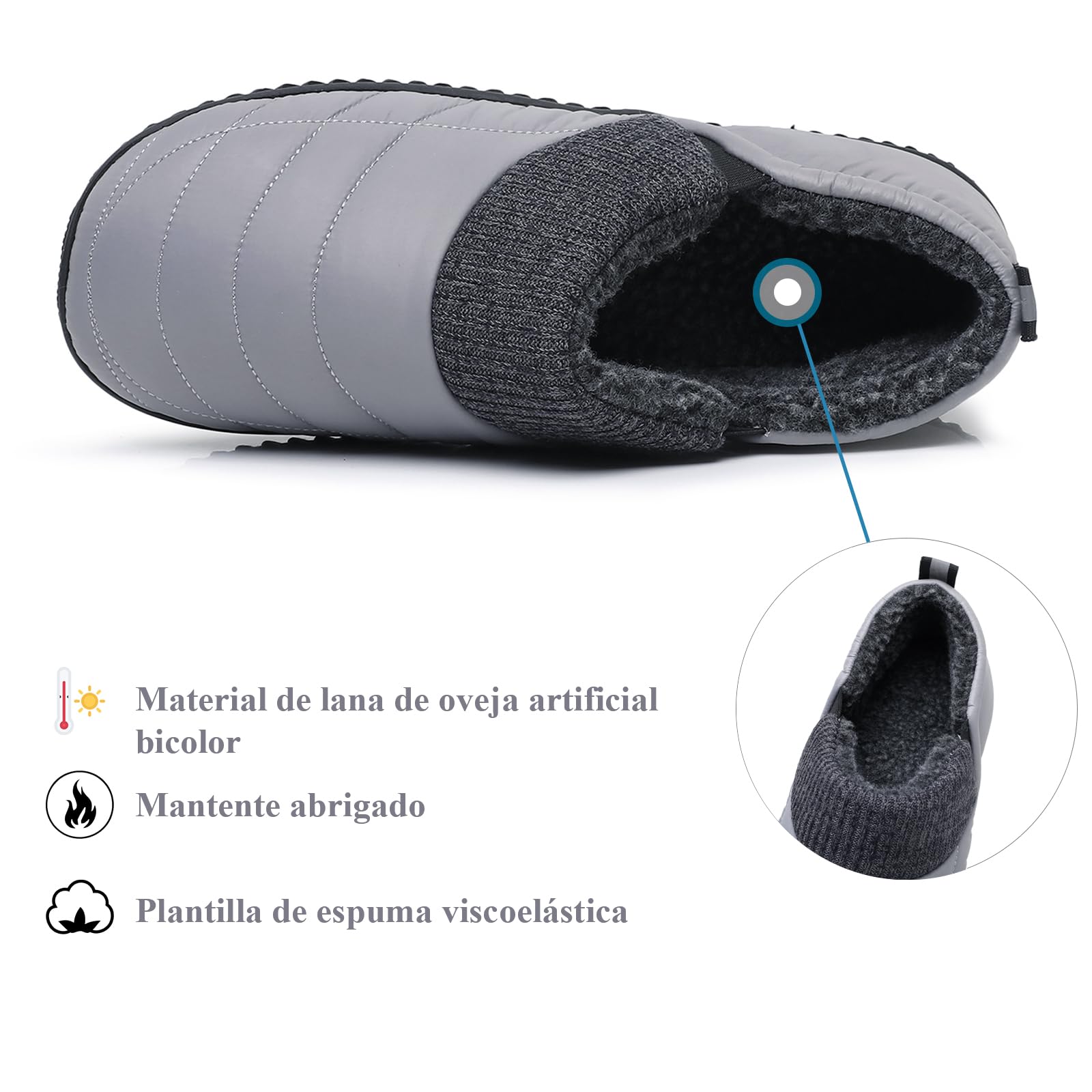 Git-up Pantuflas de hombre de espuma viscoelástica, suaves y cálidas, con tejido de punto, con paneles elásticos, zapatillas de casa para interior/exterior con suela antideslizante