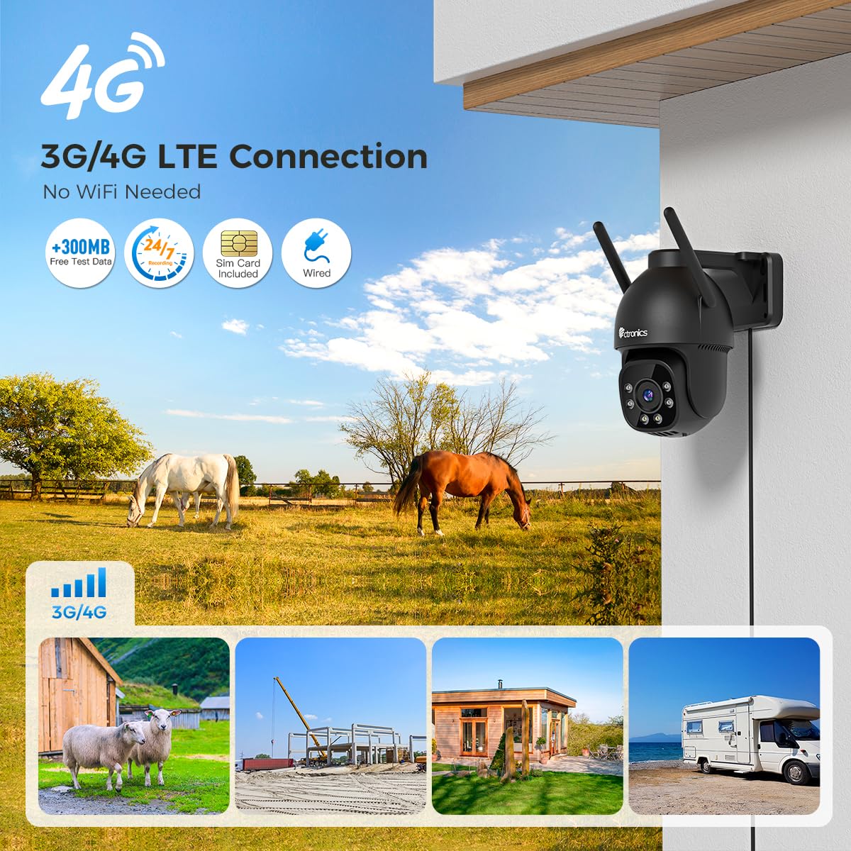 Ctronics 3G/4G LTE Überwachungskamera Aussen mit SIM Karte, Schwarz
