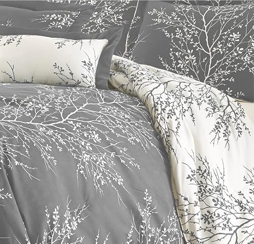 Spirit Linen 6Pc Cozy Deep Sleep King Size Comforter Set – Beautiful Foliage Design – Oversized Bed In A Bag Bedding Comforters Set Platinum Floral Bedding Collection (Grey, King) #TOP2