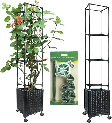 BESTEEL Macetero grande de jardín elevado con enrejado, macetas de tomate de 65 pulgadas con enrejado para plantas vegetales trepadoras, jaula de