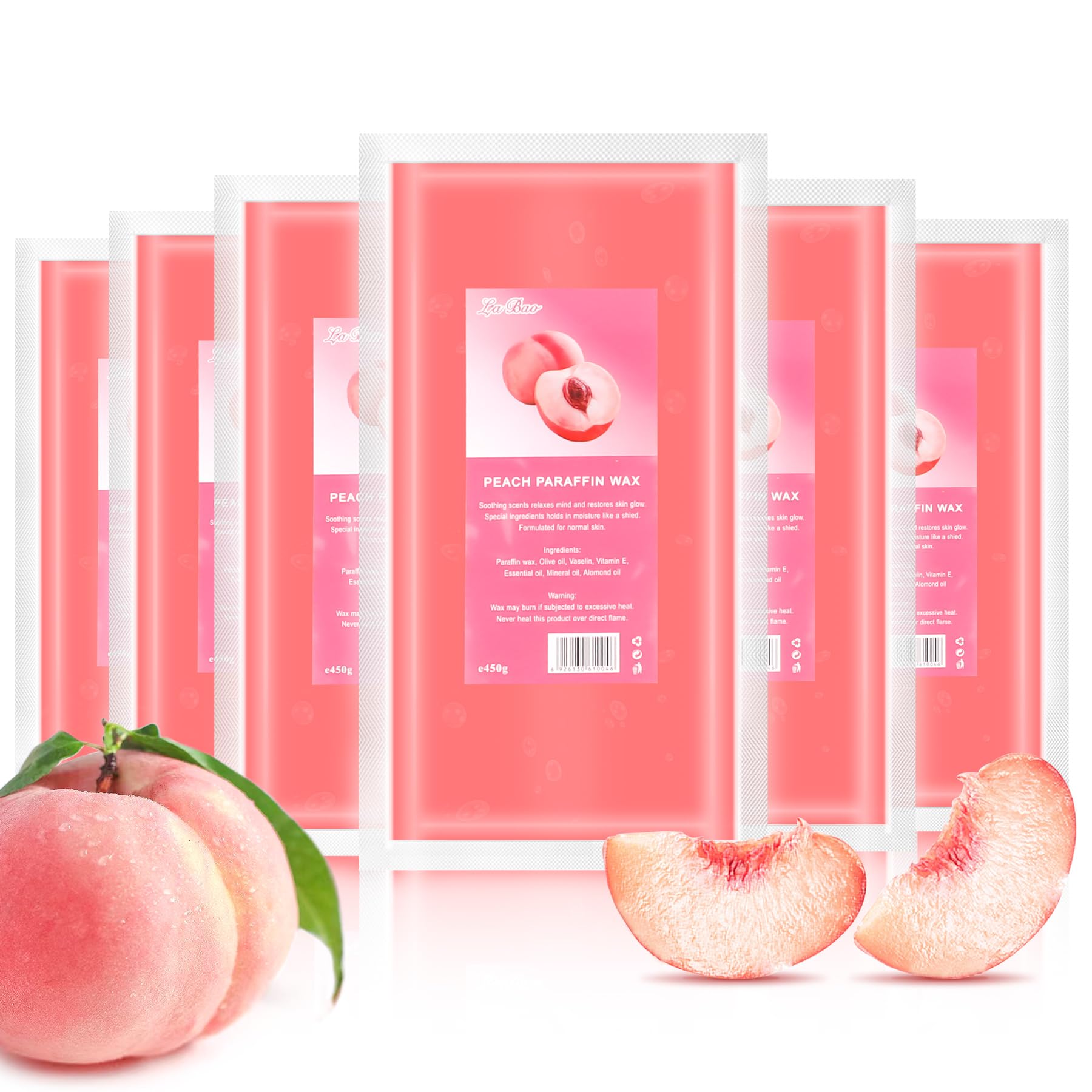 Cire de Paraffine Pêche 2700g Cire de Paraffine pour Les mains et les Pieds Traitements Esthétiques Pêche Paraffine pour Famille, Paraffine Kit pour les mains et les Pieds