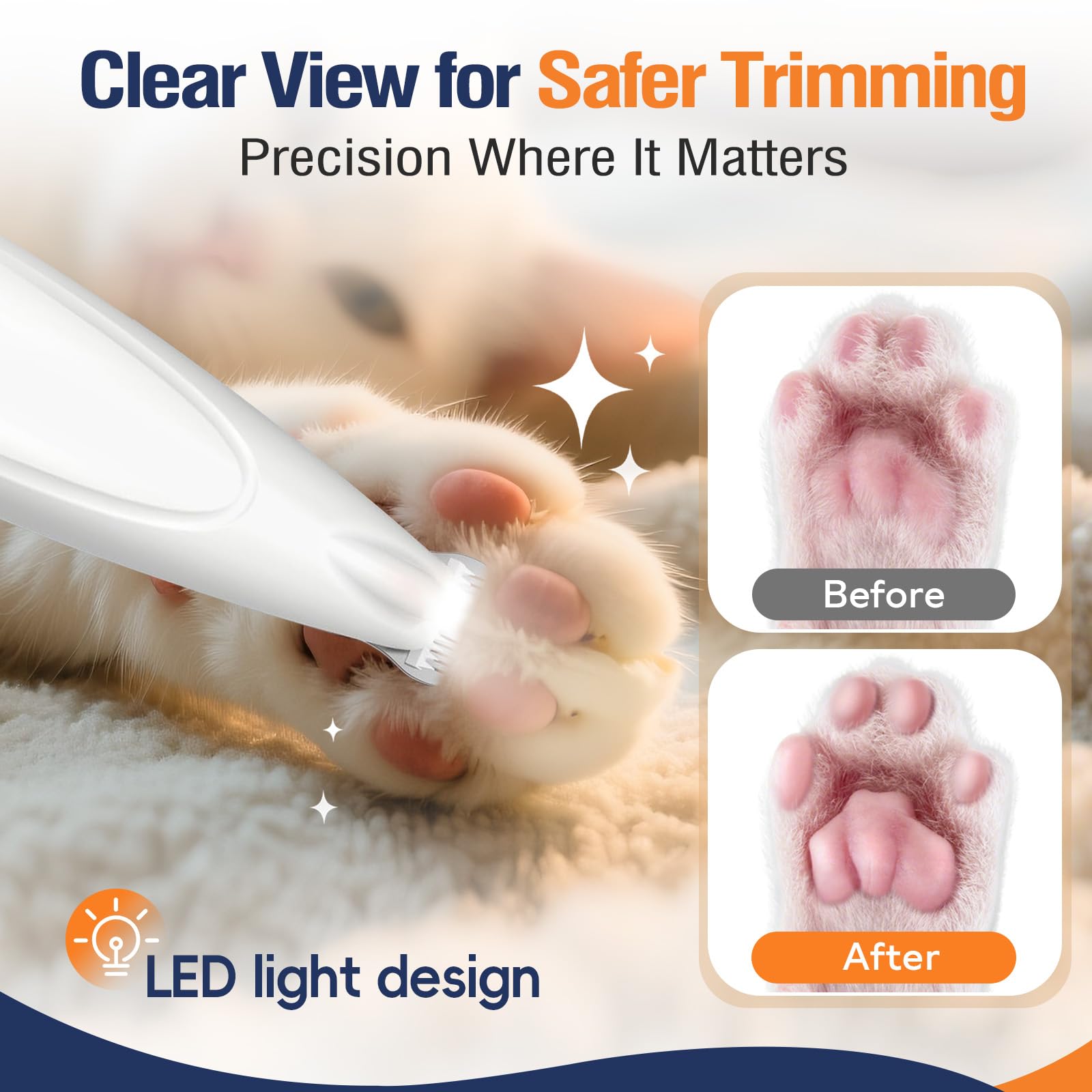 Dog Paw Trimmer with LED Light, Paw Trimmer for Dogs 0.8inch/20mm Wide Blade, Pet Hair Grooming Kit with Dog Nail Clipper - Image 2