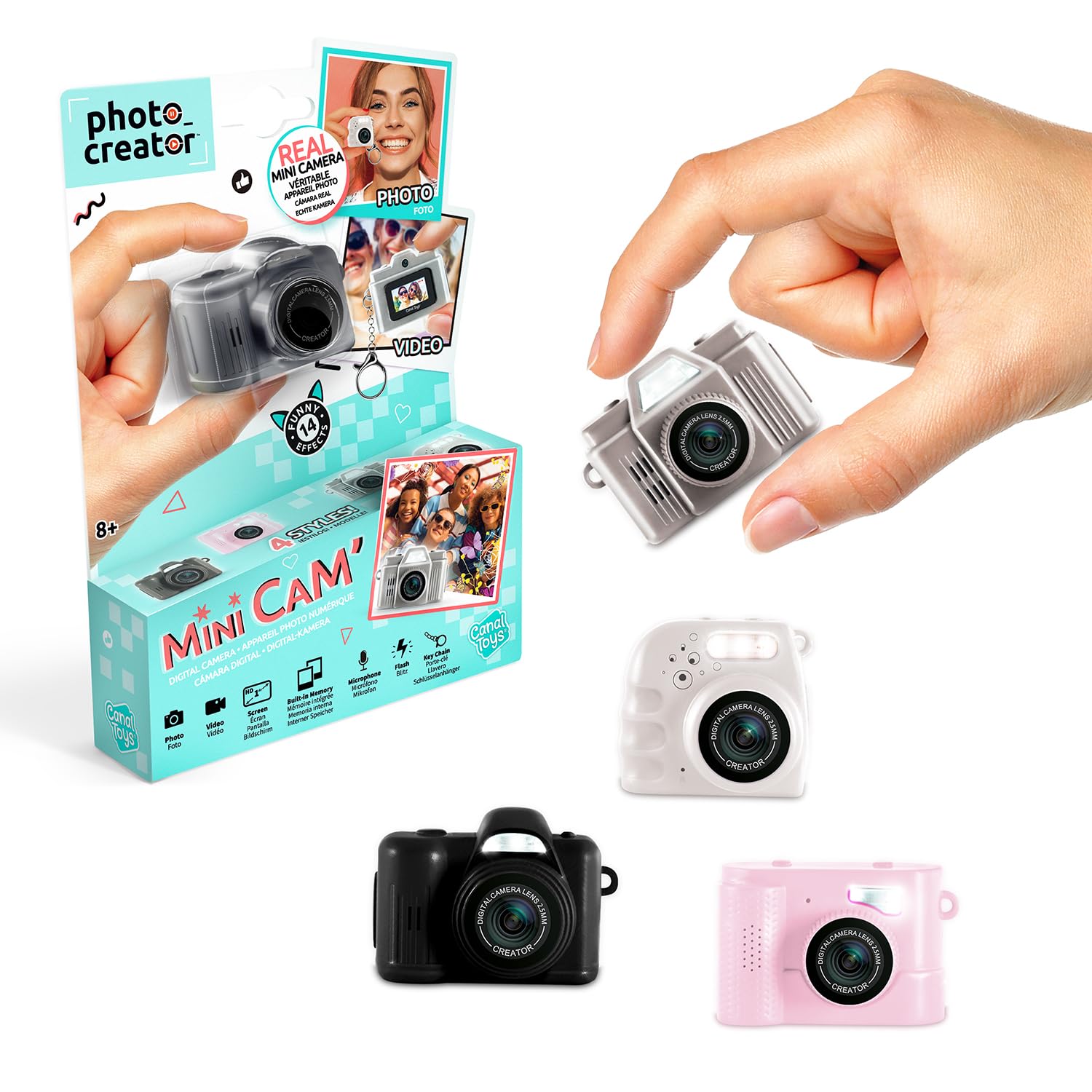 Photo Creator Mini Cam' | Compact digital Camera with Colour Screen, Frames & Filters, Mini Flash, Keychain Clip & Internal Memory, 4 Collectable Styles