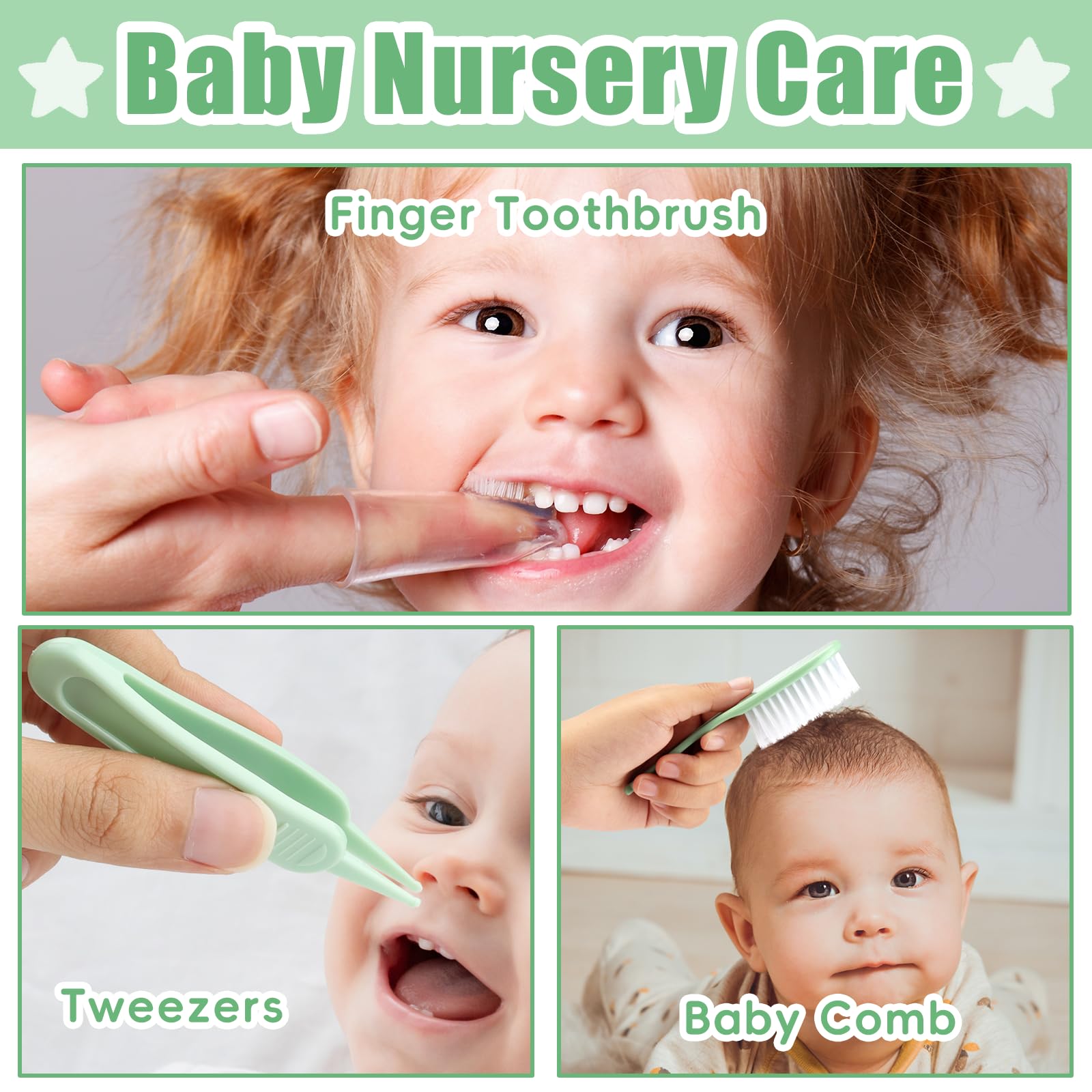 Qunlions life Kit per la toelettatura del bambino per neonati e ragazze, set essenziale per la toelettatura dei neonati, regalo per la prima volta per i genitori, verde 19 in 1