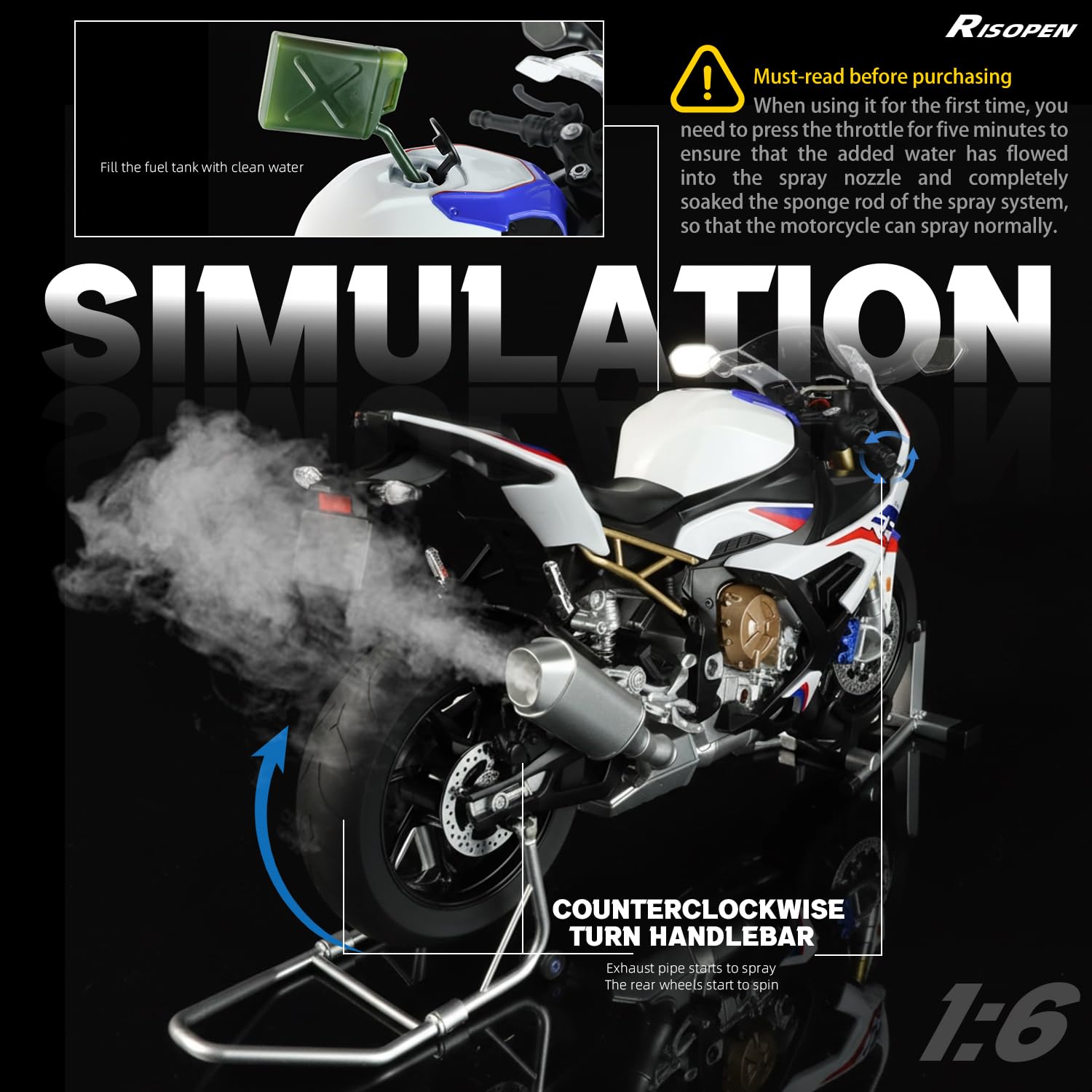 Risopen 1:6 Motorrad-Modellspielzeug passend für die BMW S1000RR