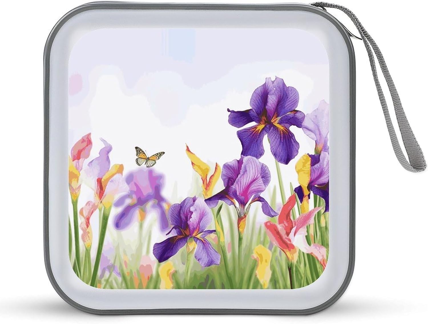 Iris Flower Butterfly CD Case 40 Capacity CD/DVD Case Holder Disc Storage Organizer Wallet Bag Portable Zipper CD Case Holder for Car Home Office Travel