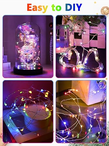 Vista 2 de Paquete de 4 100 luces LED que funcionan con pilas, con control remoto, luces parpadeantes impermeables de 33 pies con temporizador y 8 modos