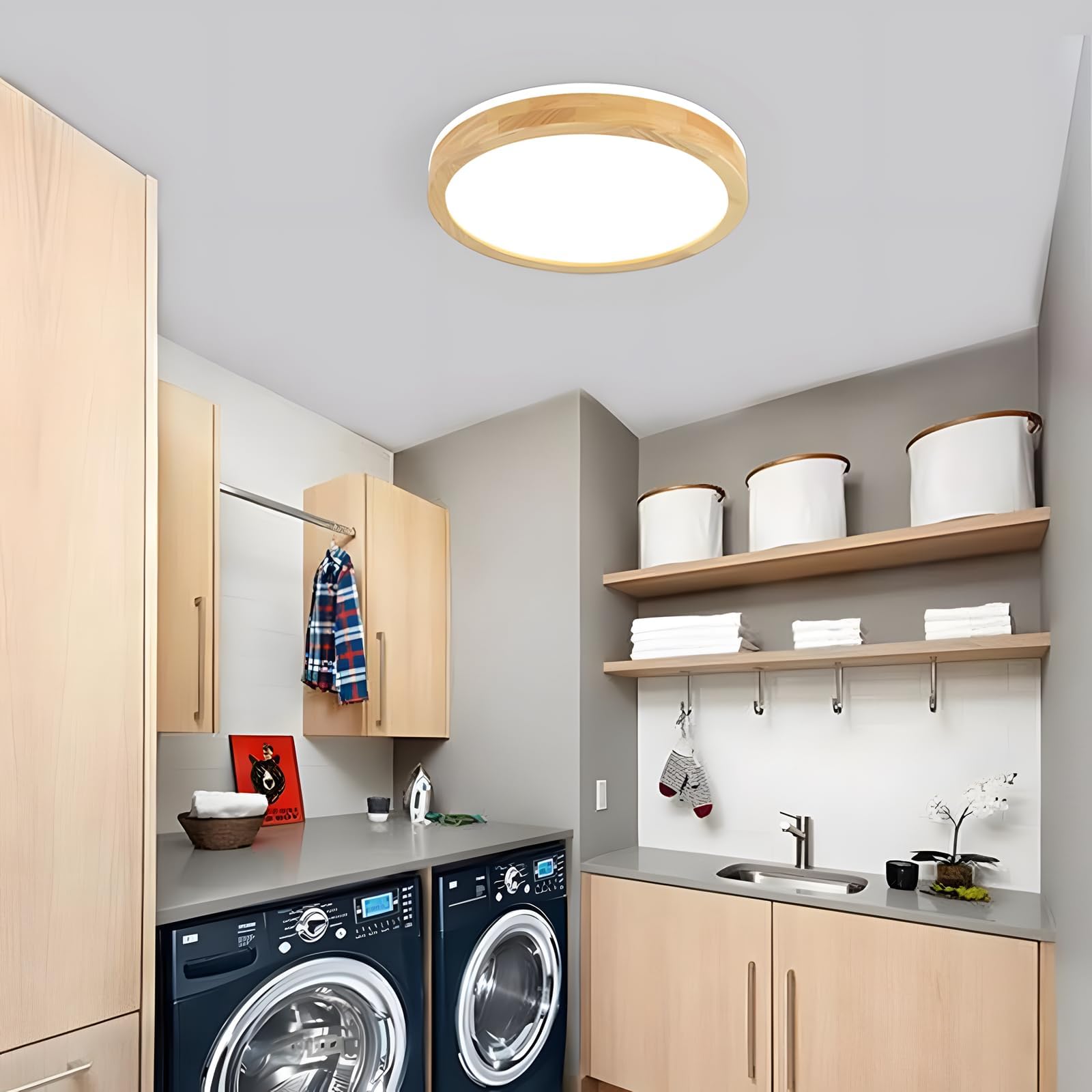 Plafonnier LED Bois, Lampe Ronde en Bois Naturel Lueur à 360° | Blanc naturel 4 500 K, 18 W 1 600 lm | Salon, cuisine, salle à manger, couloir, maison, bureau, chambre d'enfant, bureau(Ø30cm)