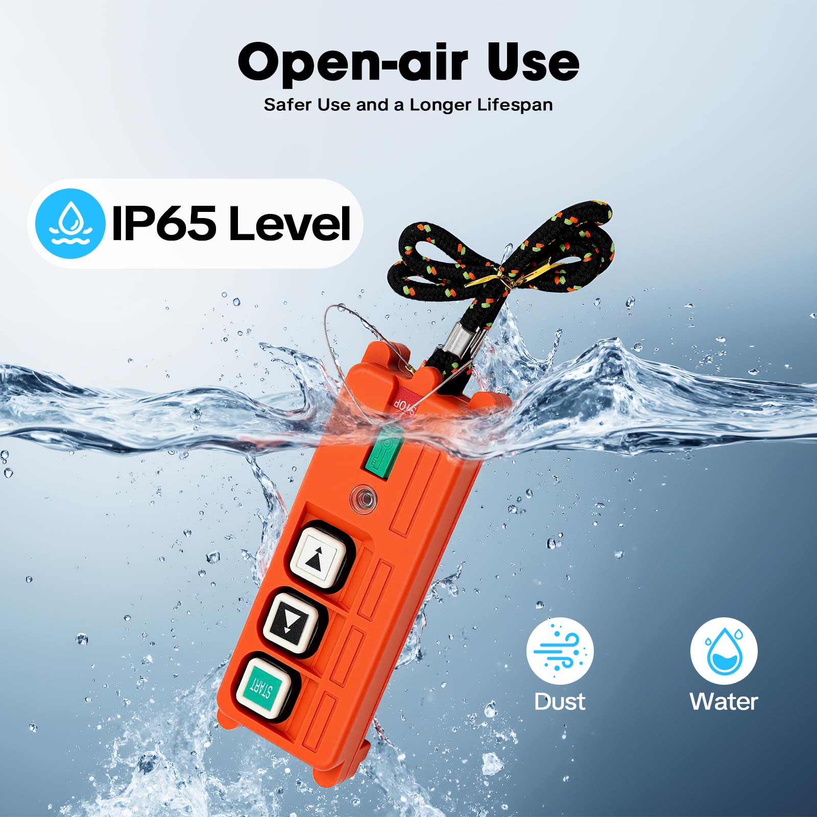Commande de grue sans fil 220 V - 100 m - Télécommande industrielle avec code de sécurité 32 bits - Protection IP65 - Contrôle des boutons - Pour palan élévateur, pont élévateur et ponts