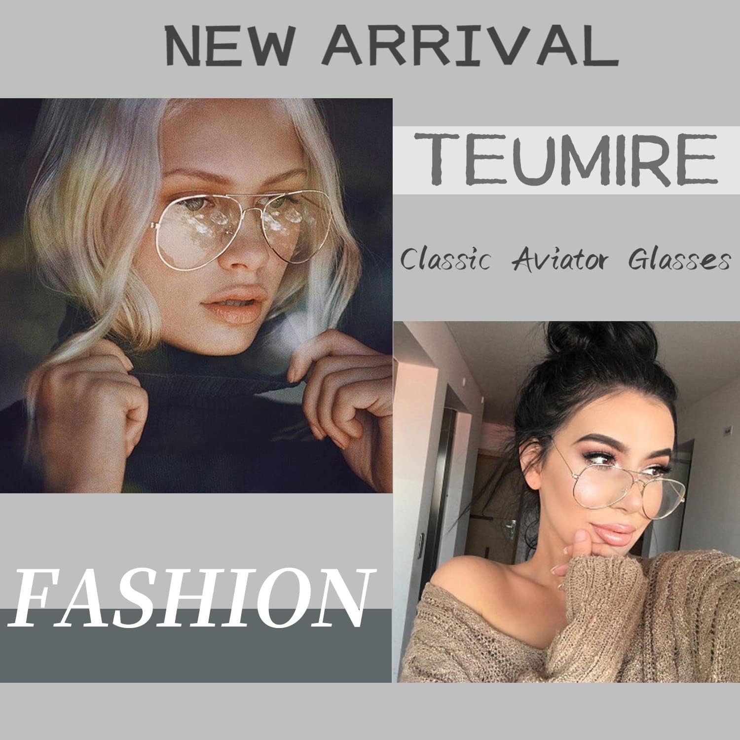 Miniatura 2 de Teumire Gafas de aviador clásicas para hombres y mujeres, lentes transparentes sin receta con marco de metal