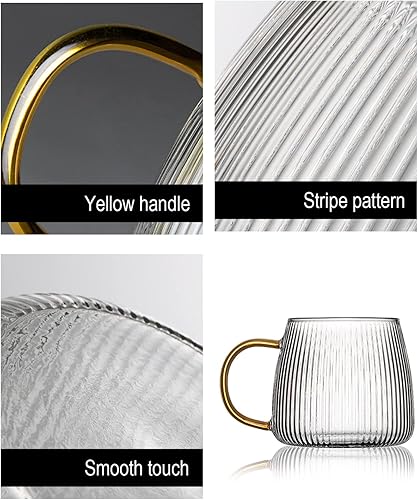 Miniatura 5 de Juego de 2 tazas de café de vidrio vintage, vasos de té transparentes, vasos de vidrio de borosilicato con patrón de rayas verticales para