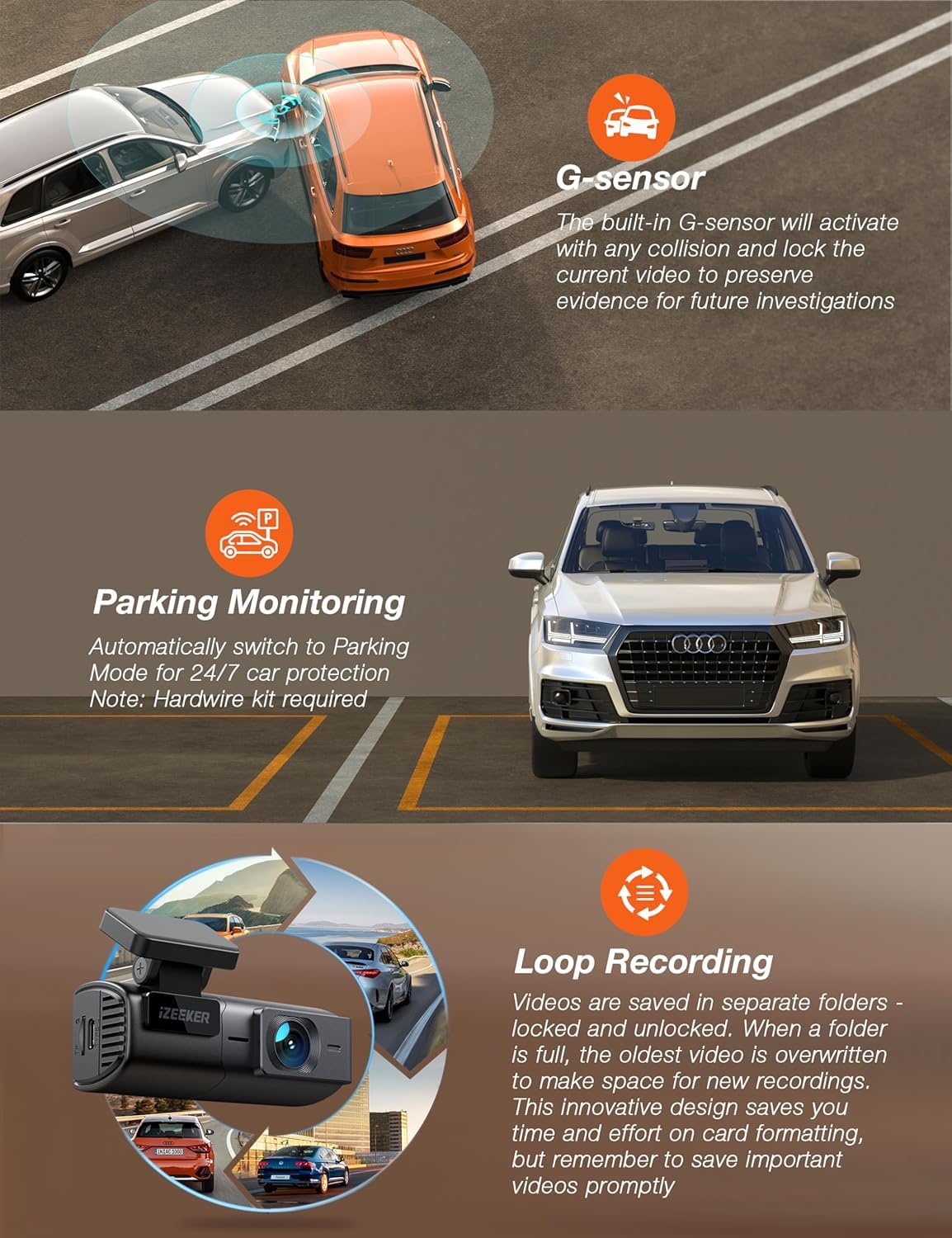 iZEEKER 1440P Dash Cam with WiFi, 2.5K QHD Dashcam, Mini Dash Camera with WDR, G-Sensor Emergency Recording, Loop Recording, 24H Parking Mode Supports, Voice Prompt — view 4