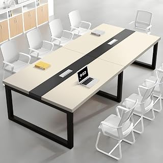 Lar Konferenztisch – Massivholz Besprechungstisch mit Kabel langer Bürotisch für Sitzungssäle oder Trainingsräume (Stühle nicht im Lieferumfang enthalten)