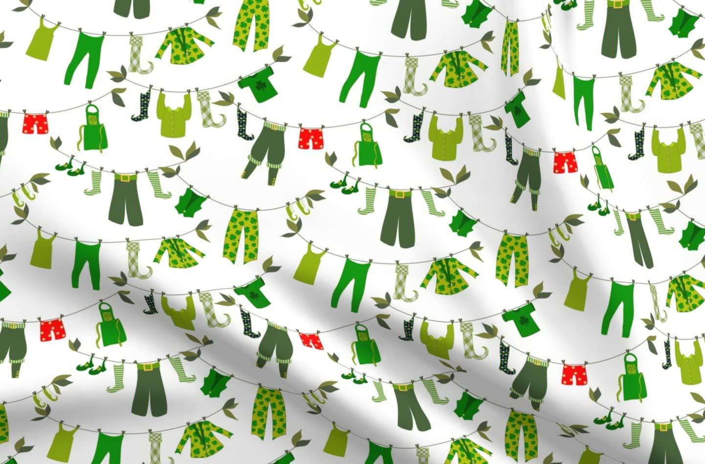 Spoonflower Fabric - Leprechaun Laundry Day Patricks Ireland Patrick Boxers Green Irish Printed on Upholstery Velvet Fabric Fat Quarter - Upholstery Home Decor Bottomweight Apparel