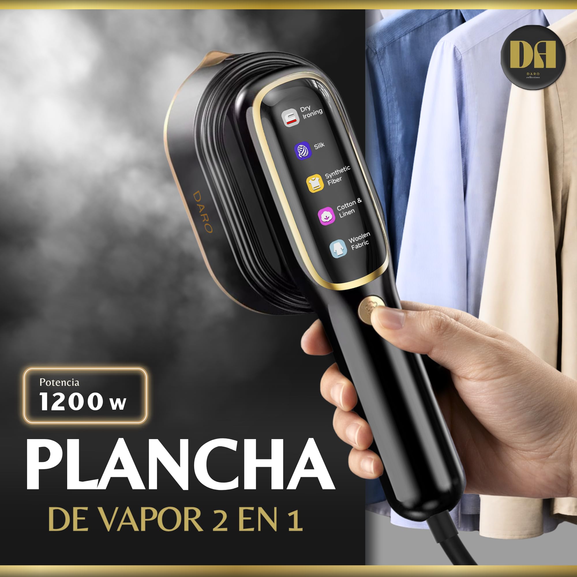Plancha Vertical Vapor Ropa Viaje 2 en 1 | Vaporizador de Ropa y Plancha de Mano | Uso Vertical y Horizontal | Plancha Vertical Ligera y Compacta | Ideal para Viaje y Hogar.