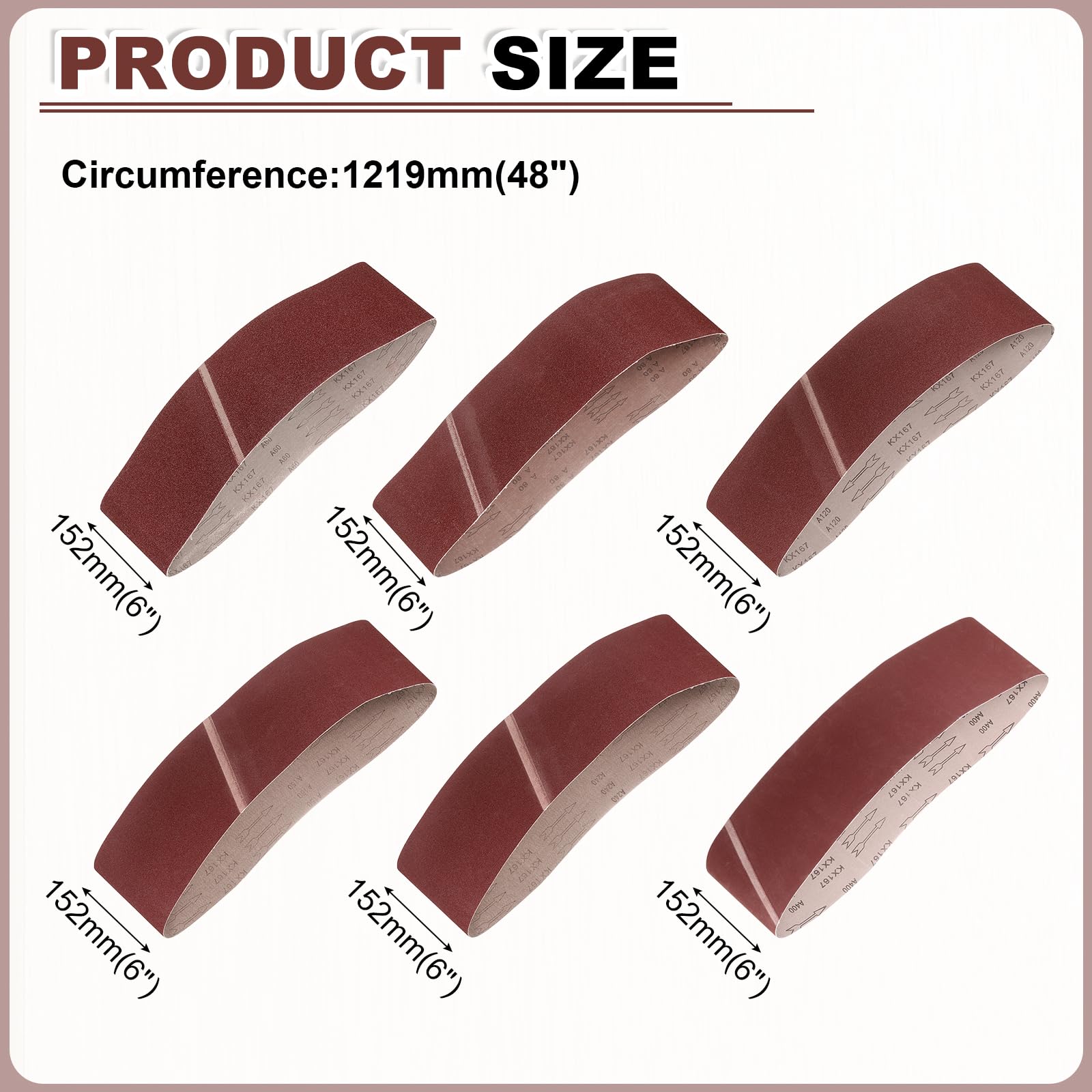 QUARKZMAN 152mm x 1220mm Bandas de Lija Set, 24pcs Cintas Abrasivas 60/80/120/150/240/400 Grano Correa para Lijadoras Óxido Aluminio para Carpintería Pulido de Metal Afilador de Cuchillo