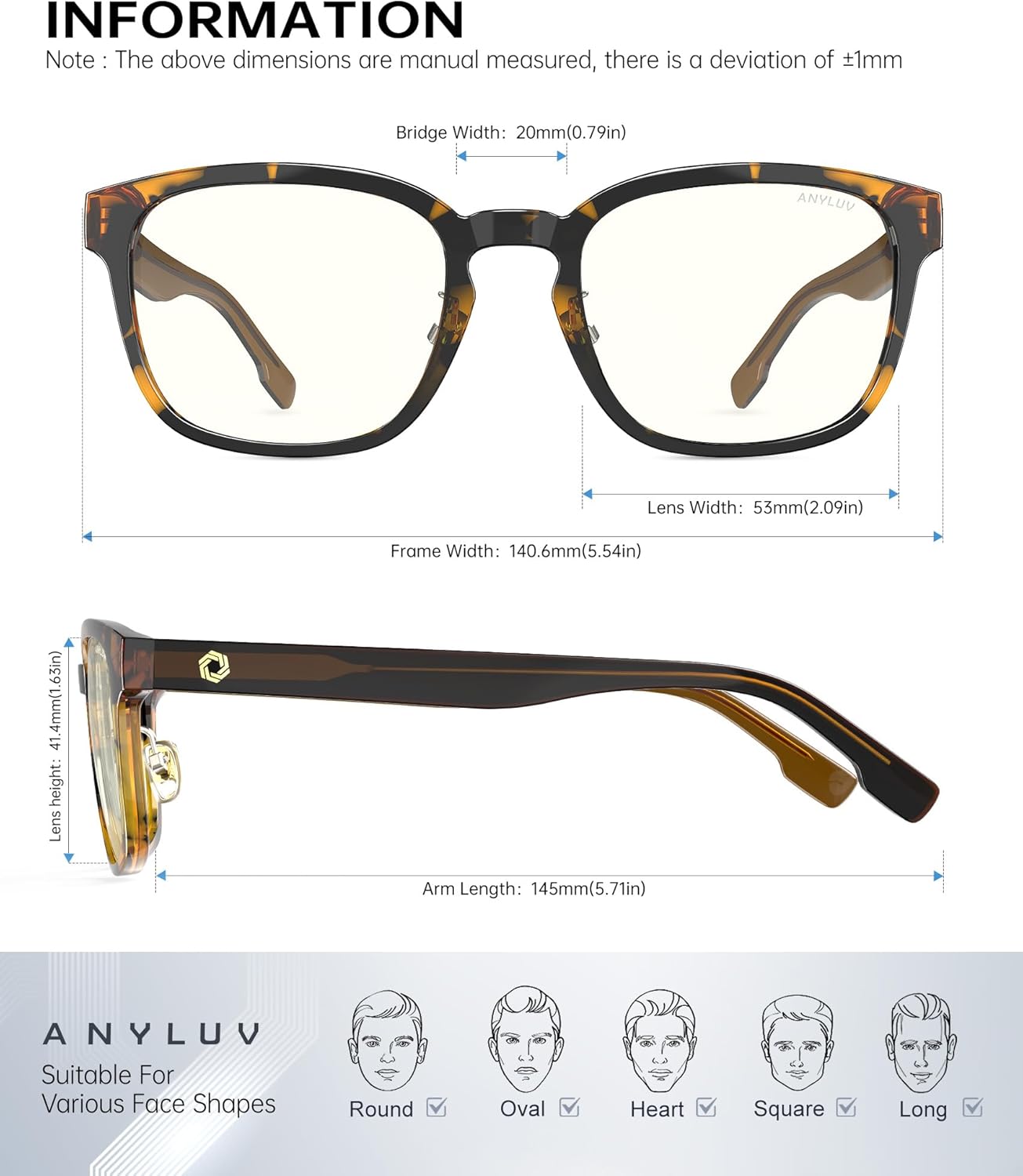ANYLUV Blue Light Glasses Men Women Computer Gaming Glasses Anti Eyestrain Lightweight Blue Light Blocking Glasses