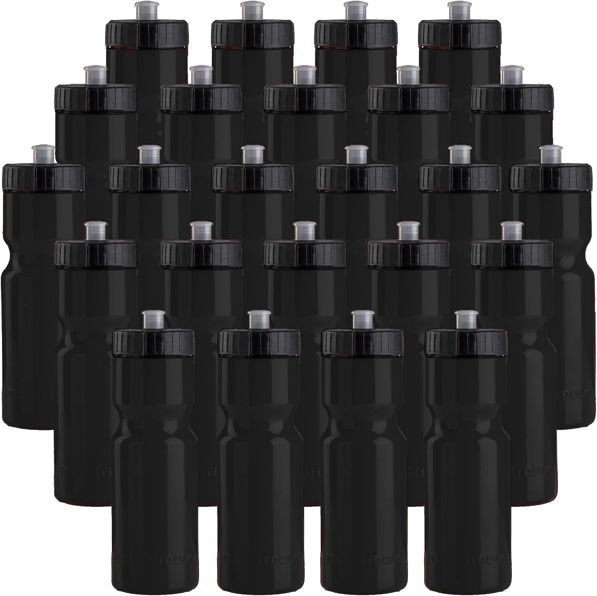 50 fuertes | Botellas de agua a granel, paquete de 24, 22 oz, exprimibles deportivas, negras