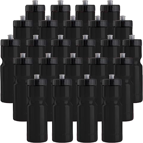 50 Strong 24-Pack Water Bottles, 22 oz, Sports Squeeze, Black
