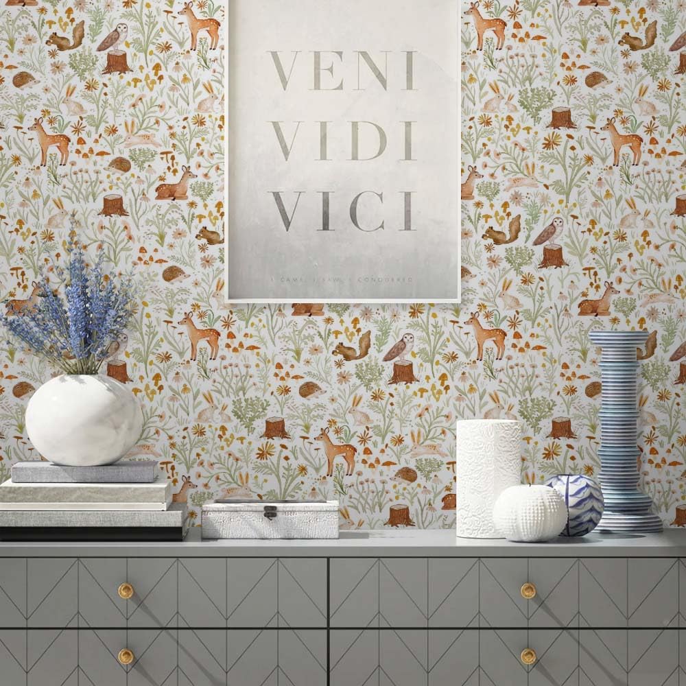 18"x236"Nature Forest Deer Rabbits Animals Peel and Stick Self Adhesive Wallpaper Removable Contact Paper Stick on Easy Peel Off Wall Paper for Kitchen Bedroom Bathroom Renter