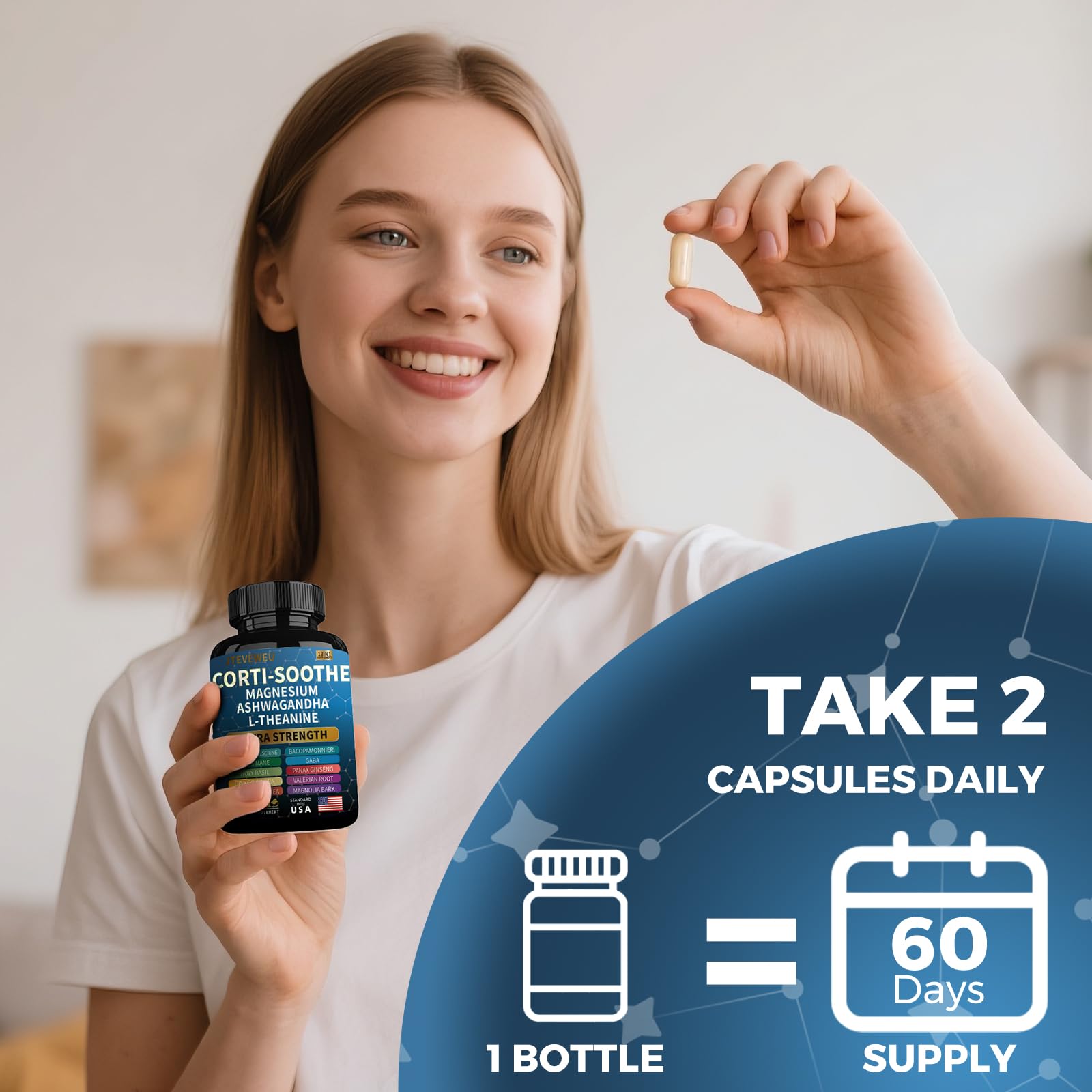 Corti-Soothe Cortisol Supplement for Women and Men with Magnesium Glycinate , L-Theanine , Phosphatidylserine High Cortisol Reducer, Manager, Detox, Lower and Control. Sleep Support & Stress Relief — Amazon image 4