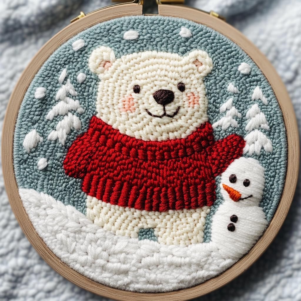 Punch Needle kit for Beginners, Punch Stitching kit for Adults, Needle Punch Kits for Adults–Bear Hugging a Tree, Easy Craft for Beginners.