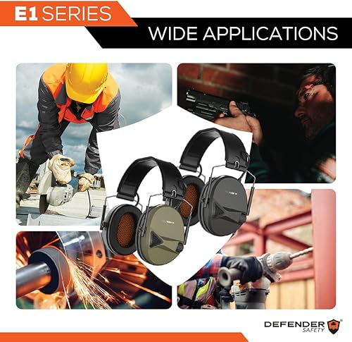 Miniatura 9 de Defender Safety Decitech E1 - Protección auditiva activa electrónica, disparo, rango, caza, orejeras tácticas, 24 NNR clasificado.